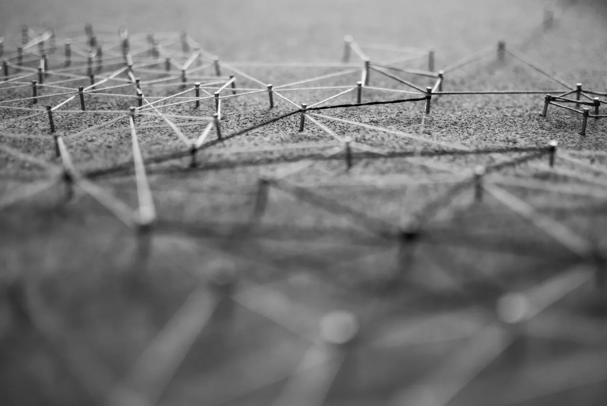 A close up of an umbrella with many lines drawn on it